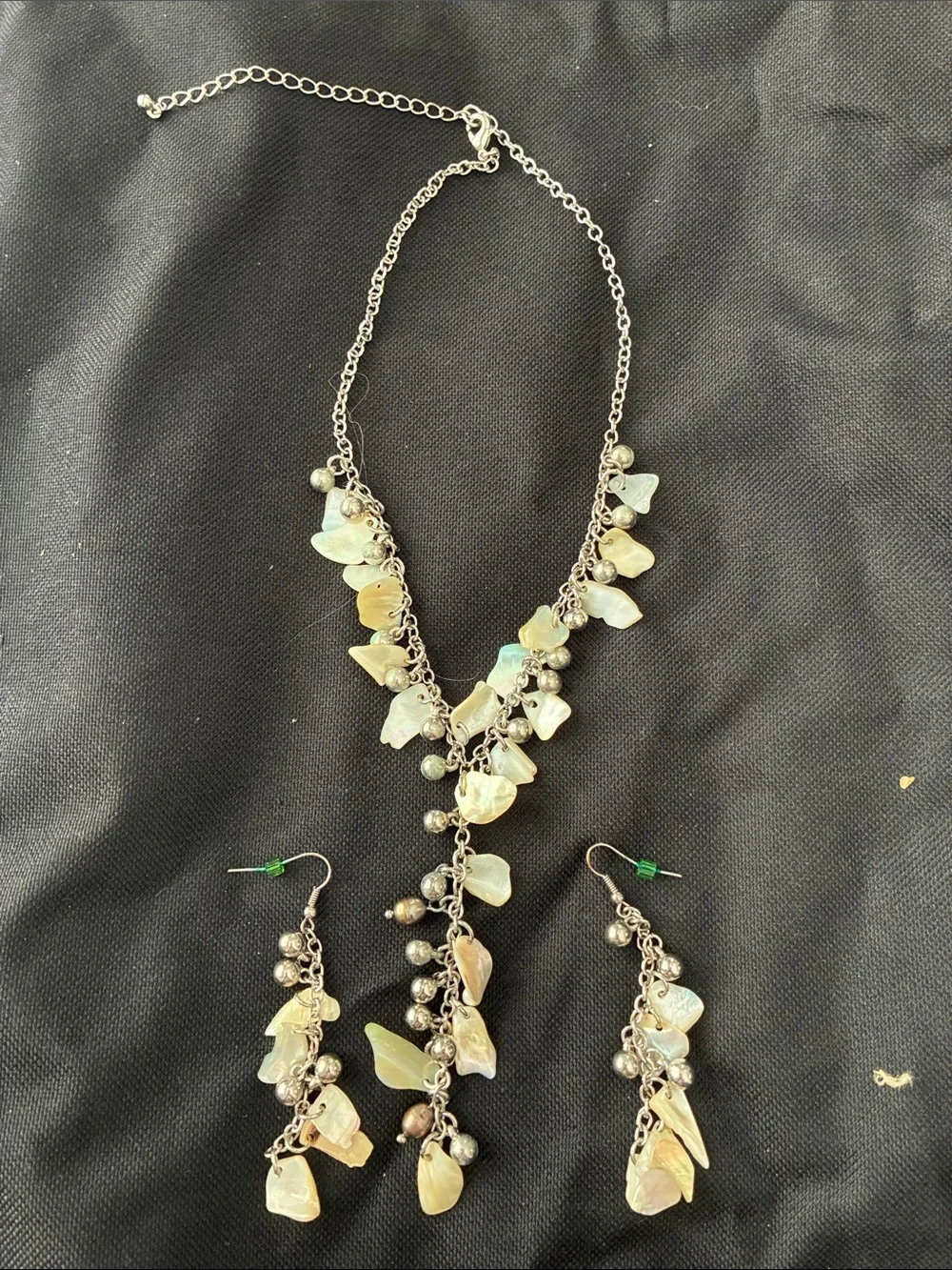 Silver-Tone Mother-of-Pearl Teardrop Necklace & Earrings Set